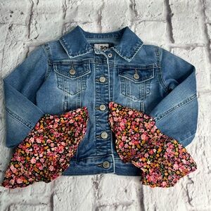 Denim jacket girls picked flare sleeve floral size 7